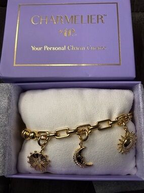 Bomb Party Charmelier You Are My Sun, Moon & Stars Charm Bracelet BR46039 Gold